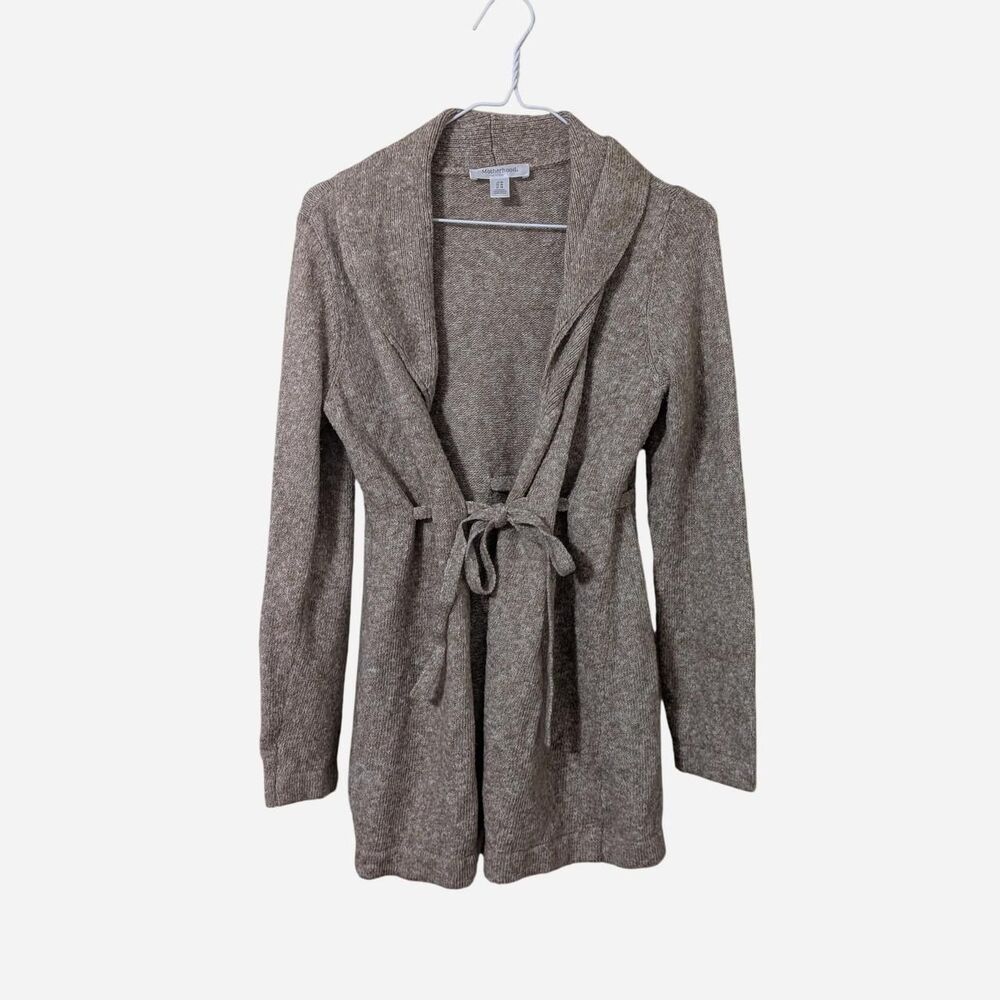 Motherhood Maternity Size M Cream/Tan Tie Cardigan With Folded Collar